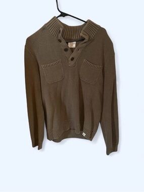 Lucky Brand Men's Olive V-Neck Button Shawl Collar Sweater